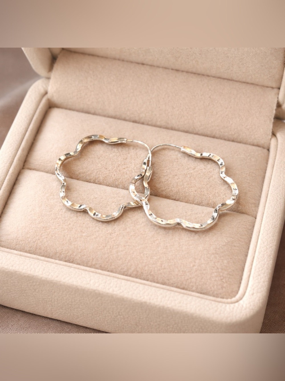 Sterling Silver Flower Hoop Earrings - 925 Silver